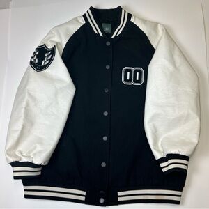 Wild Fable Varsity Jacket Womens L Black White Snap Closure Long Sleeve